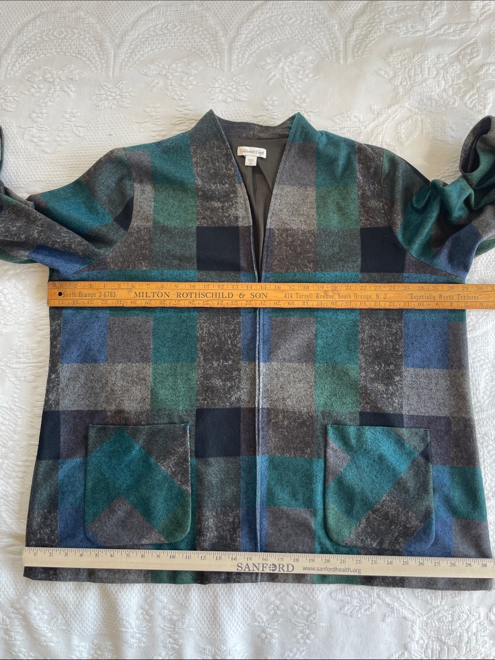 Coldwater Creek Teal & Forest Green Plaid Size 3X Open-Front Cardigan Jacket - Picture 5 of 9